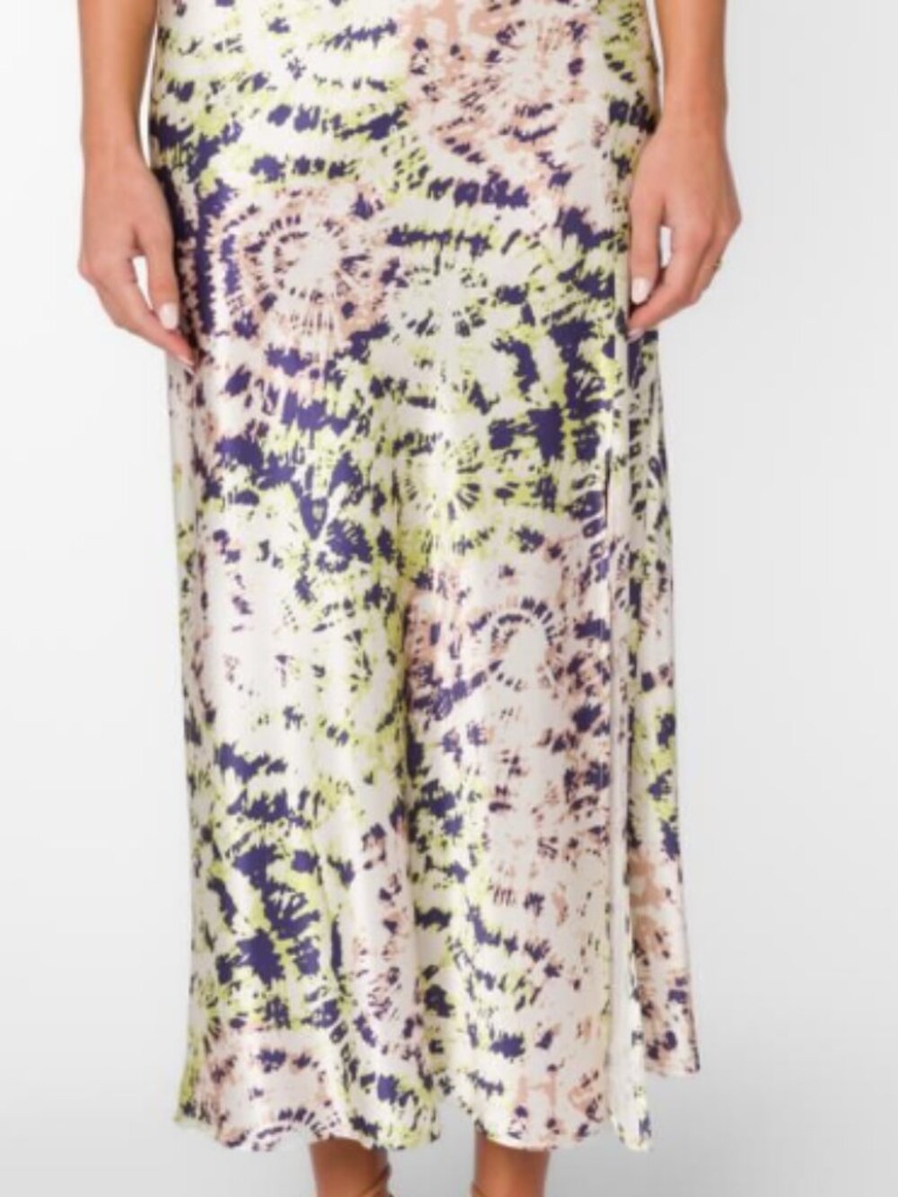 NWT Women's VELVET HEART Tie-Dye Midi Skirt in Cream, Navy & Lime - Small Sexy!